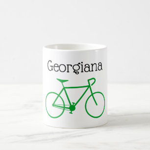 Simple Green Bicycle Silhouette + Custom Name Coffee Mug