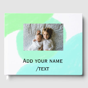 simple green blue watercolor add photo custom text guest book