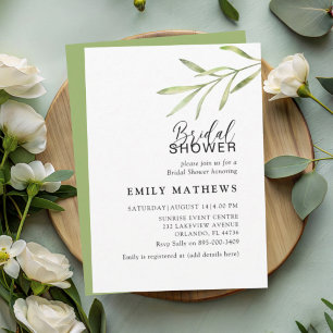 Simple Green Botanical Bridal Shower Invitation