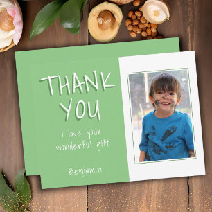 Simple Green Boy Photo Thank you Birthday Postcard