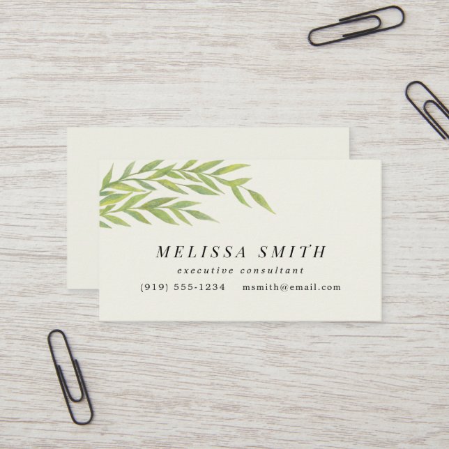 Simple Green Branch Modern Business Card (Front/Back In Situ)