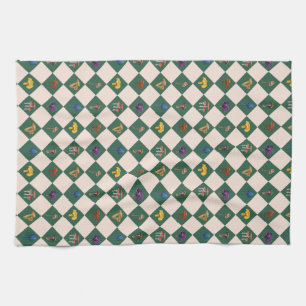 Simple green check with mushrooms kitchen towel