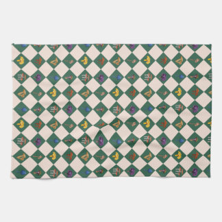 Simple green check with mushrooms kitchen towel