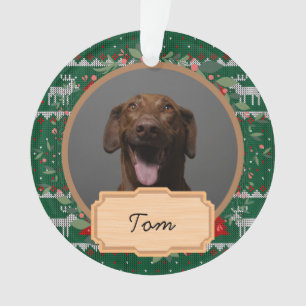 simple green christmas holiday Custom Dog Photo   Ornament