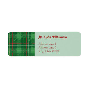 Simple Green Christmas Plaid Return Address