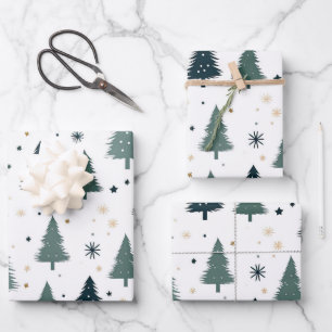 Simple Green Christmas Tree Wrapping Paper Sheet