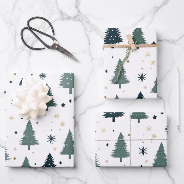 Simple Green Christmas Tree Wrapping Paper Sheet (Front)