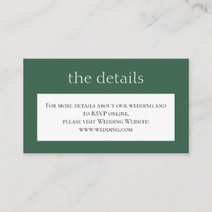 Simple green classic Wedding. Details. Website Enclosure Card