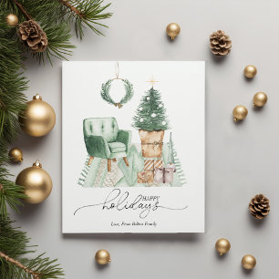 Simple Green Cozy Christmas Room Flat Holiday Card