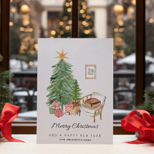 Simple Green Cozy Christmas Tree Flat Holiday Card