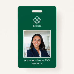 Simple Green Custom Logo Employee Photo ID  Badge