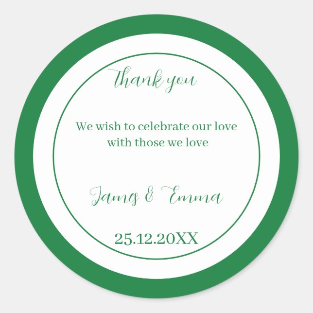 Simple Green Custom Wedding Classic Round Sticker (Front)