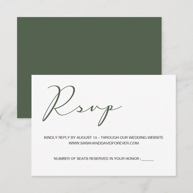 Simple Green custom wedding website  RSVP Card (Front/Back)