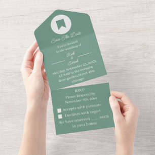 Simple Green Customized Save The Date All In One Invitation