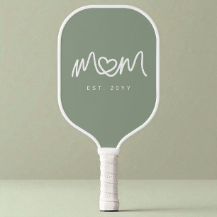 Simple Green Cute Heart Script Mom Established Est Pickleball Paddle