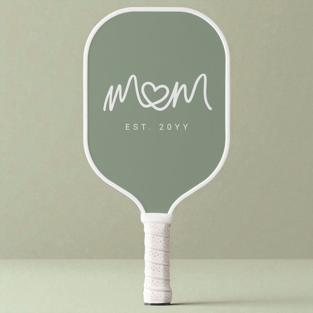 Simple Green Cute Heart Script Mom Established Est Pickleball Paddle (Simple Green Cute Heart Script Mom Established Est Pickleball Paddle)