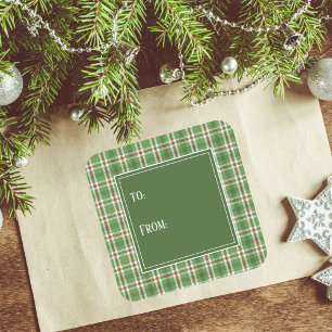 Simple Green Cute Plaid Minimalist Pattern  Square Sticker