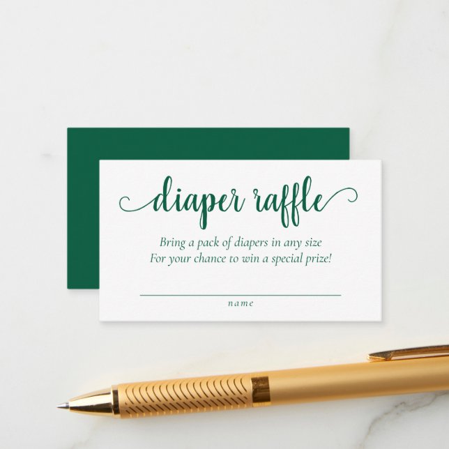 Simple Green Diaper Raffle | Hunter Baby Shower Enclosure Card (Front/Back In Situ)