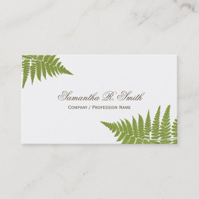 Simple Green Fern Elegant Woodland Design Business Card (Front)