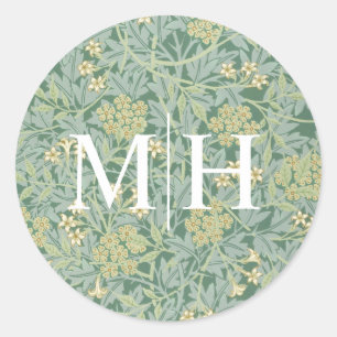 Simple Green Floral Monogram Wedding Envelope Seal