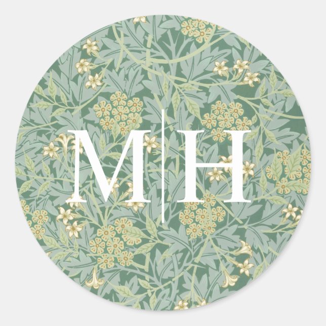 Simple Green Floral Monogram Wedding Envelope Seal (Front)