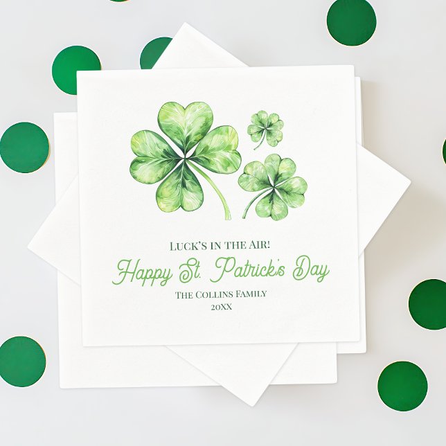  Simple Green Four Leaf Clover Luck St. Patricks Napkin (Simple Green Four Leaf Clover Luck St. Patricks Napkins)