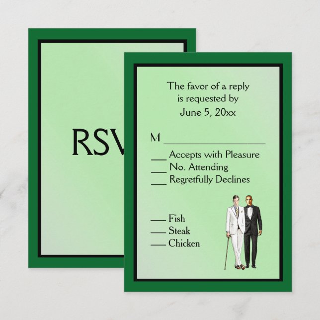 Simple Green Gay Wedding RRSVP with Menu Choice (Front/Back)
