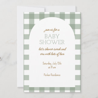 Simple Green Gingham Baby Shower Invitation