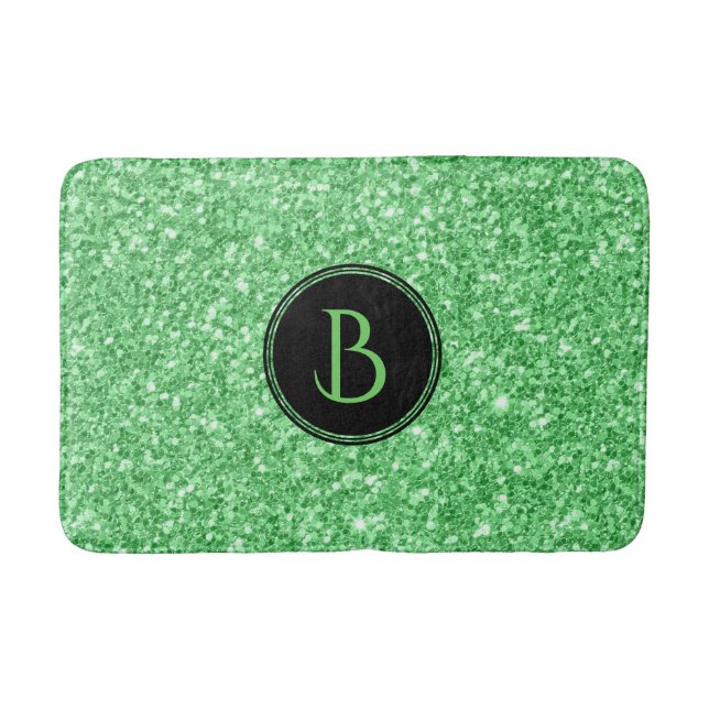 Simple Green Glitter Texture With Monogram Bath Mat (Front)