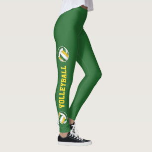 simple green gold volleyballs w text up leg girly leggings