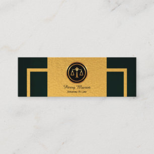 Simple Green Grunge Vertical Gold Border Lawyer Mini Business Card