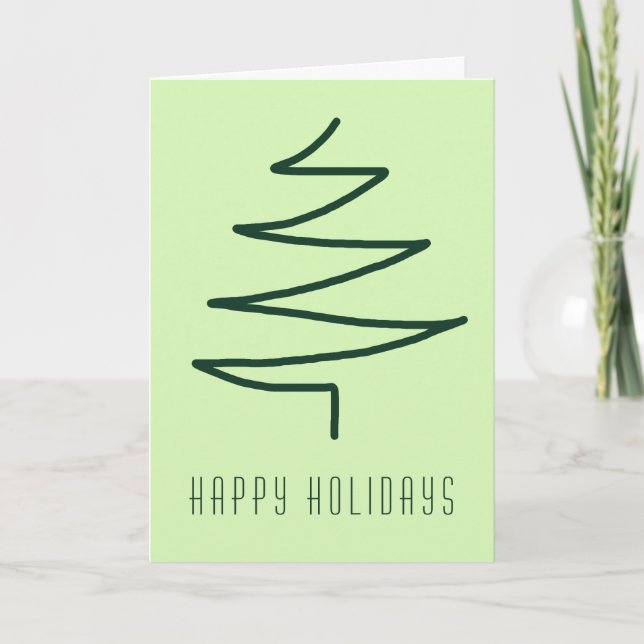 Simple Green Hand Drawn Abstract Christmas Tree Holiday Card (Front)