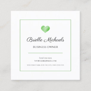 Simple Green Heart With Elegant Black Script Square Business Card