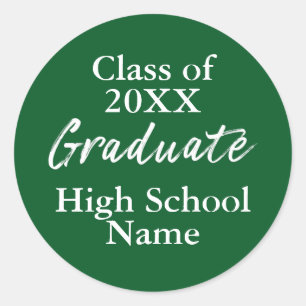Simple Green High School Class of Graduate Script Classic Round Sticker