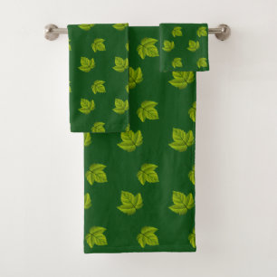 Simple Green Leaf Pattern on Forest Green Bath Towel Set