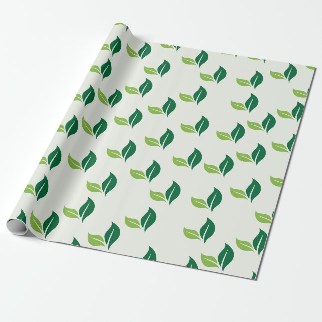 Simple Green Leaf Patterned Wrapping Paper (Unrolled)