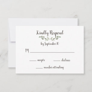 Simple Green Leaves and Handwritten Script Wedding RSVP Card