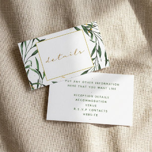 Simple green leaves, details wedding enclosure card