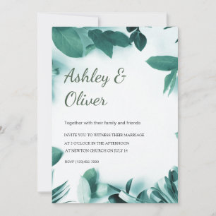 Simple Green Leaves Green Greenery Wedding Invitation
