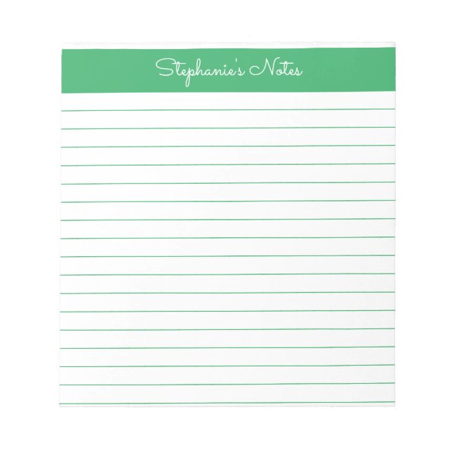 Simple Green Lined Personalized Notepad (Front)