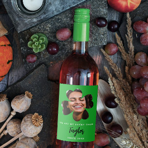 Simple Green Lucky In Love Four Leaf Clover Photo Wine Label