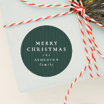 Simple green Merry Christmas gift knit pattern Classic Round Sticker<br><div class="desc">A cute and cozy Merry Christmas sticker perfect for all your Christmas presents. Add a cute personalized touch to your Christmas gifts or your Christmas party favours with this dark green sticker featuring a unique knit pattern and custom type. Designed to match the Lea Delaveris Design collection, this original gift...</div>