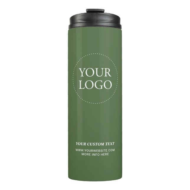 Simple Green Minimal Business Logo Custom Text Thermal Tumbler (Front)