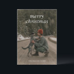 Simple Green Modern Christmas Holiday Card<br><div class="desc">Modern Christmas card with "merry christmas" in a simple serif font over your favourite photo.  The back has your personalized message over a dark green background.</div>