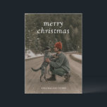 Simple Green Modern Christmas Holiday Card<br><div class="desc">Modern Christmas card with "merry christmas" in a simple serif font over your favourite photo.  The back has your personalized message over a dark green background.</div>