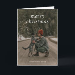Simple Green Modern Christmas Holiday Card<br><div class="desc">Modern Christmas card with "merry christmas" in a simple serif font over your favourite photo.  The inside has your personalized message in dark green.</div>