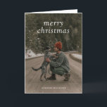 Simple Green Modern Christmas Holiday Card<br><div class="desc">Modern Christmas card with "merry christmas" in a simple serif font over your favourite photo.  The inside has your personalized message in dark green.</div>