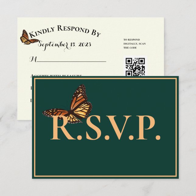 Simple Green Monarch Butterfly QRC RSVP Card (Front/Back)