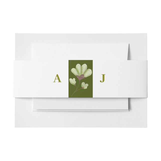 Simple Green Monogram Floral Wedding Invitation  Belly Band (Front Example)