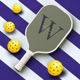 Simple Green Monogram Name & Initial  Pickleball Paddle